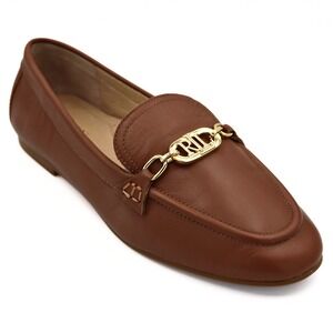 Lauren Ralph Lauren Loafers Women 9.5 Tan Brown Leather Gold Bit Preppy Office